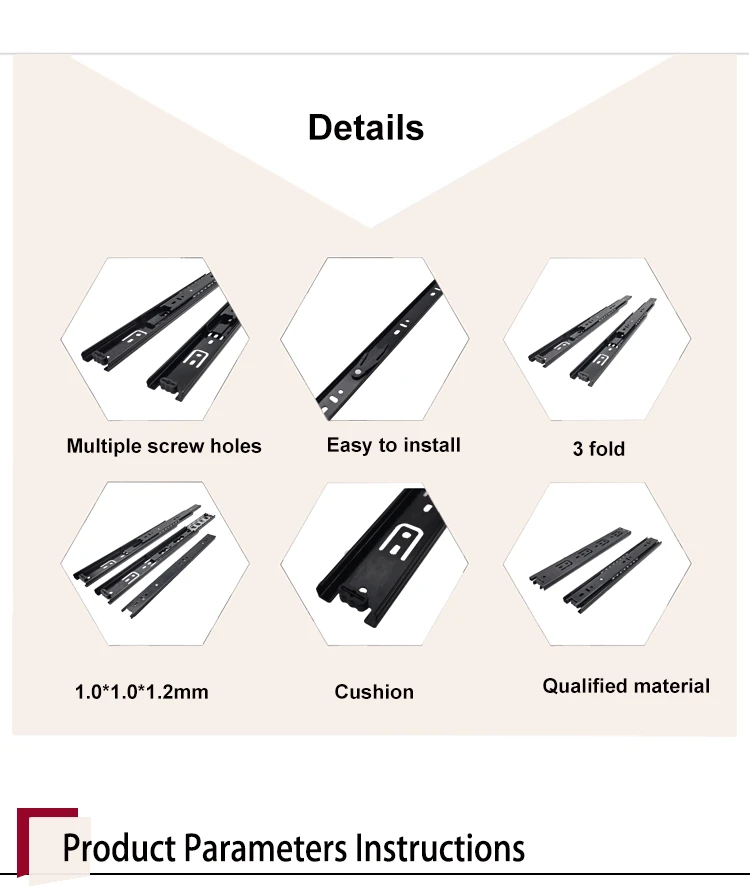 45MM Ordinary  Electrophoresis Tool Box Drawer Slides,Ball Bearing Slide For Furniture Cabinet