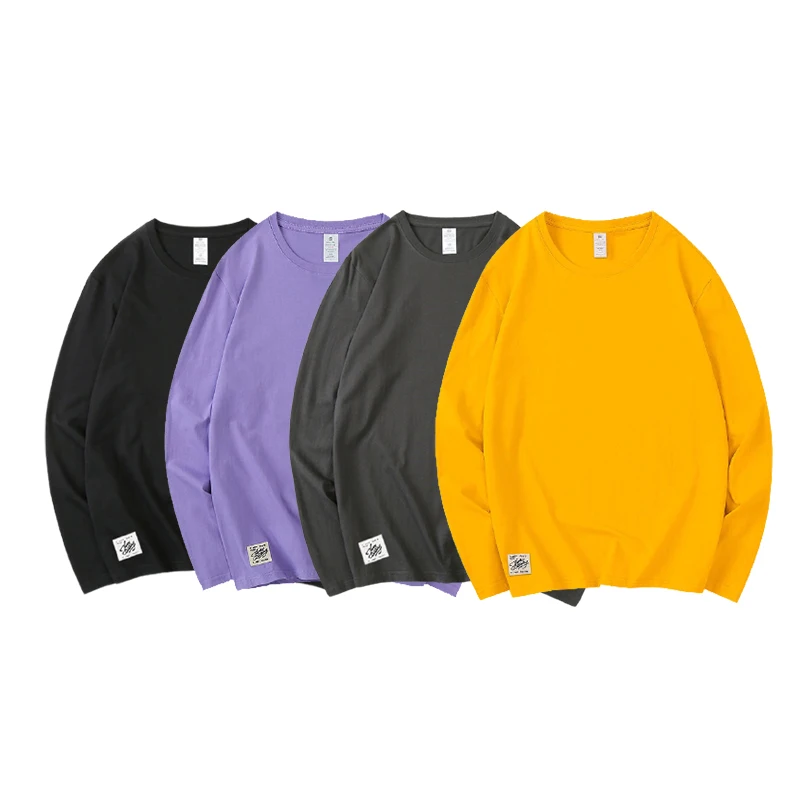 

Solid color heavyweight cotton T-shirt long sleeve men's and women's loose spring and autumn couple's white cotton base shirt