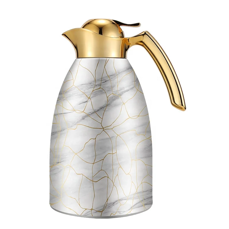 

New design double walled Insulated stainless steel airpot vacuum flask water pot thermos coffe pot with glass inside, Gold,green