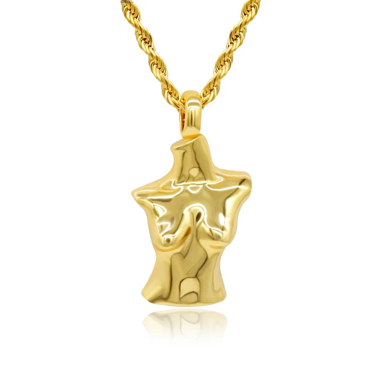 

Tarnish Free Gold Stainless steel 18K plated face female body pendant and necklace, Picture shows