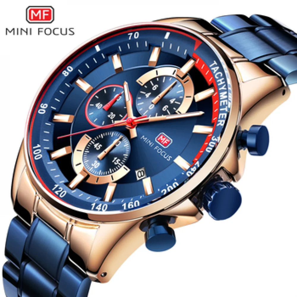 

MINI FOCUS MF0218G Luxury Watch For Men Stainless Steel Quartz Relogio Masculino Mens Watches Silver