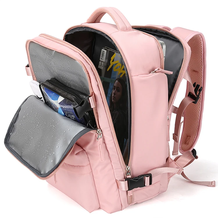 

G&T ladies' large capacity business pink laptop backpack with wet and dry separation space, Pink black