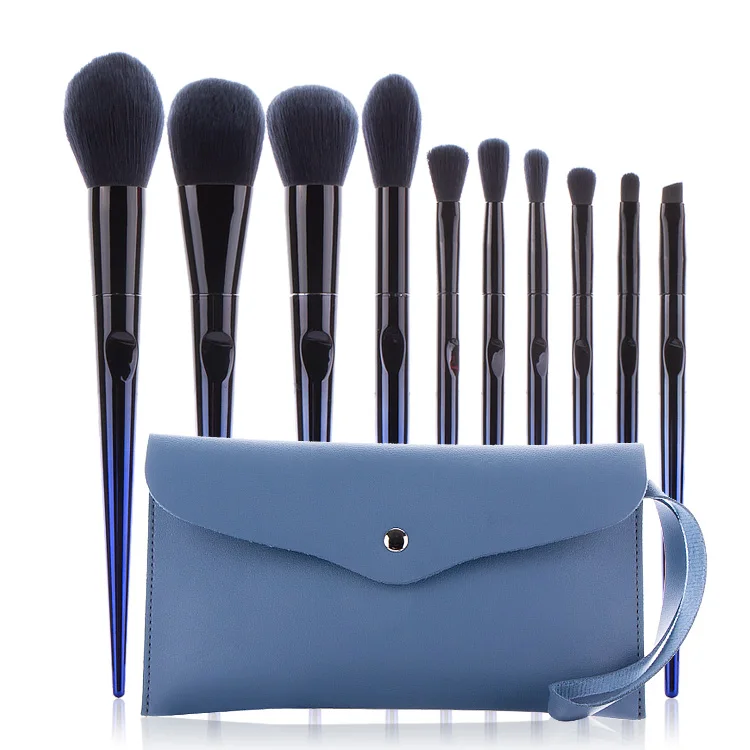 

Wholesale Gradient Blue Unique Luxury Trendy Custom Logo10 Pcs Makeup Brush Set