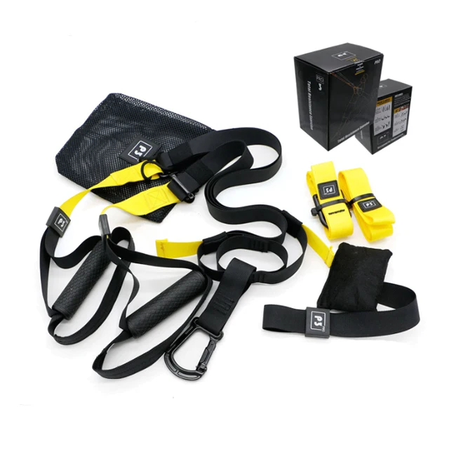

Home gym professional strength fitness fitness resistance suspension trainer straps band for exercise, Yellow/pink/army green