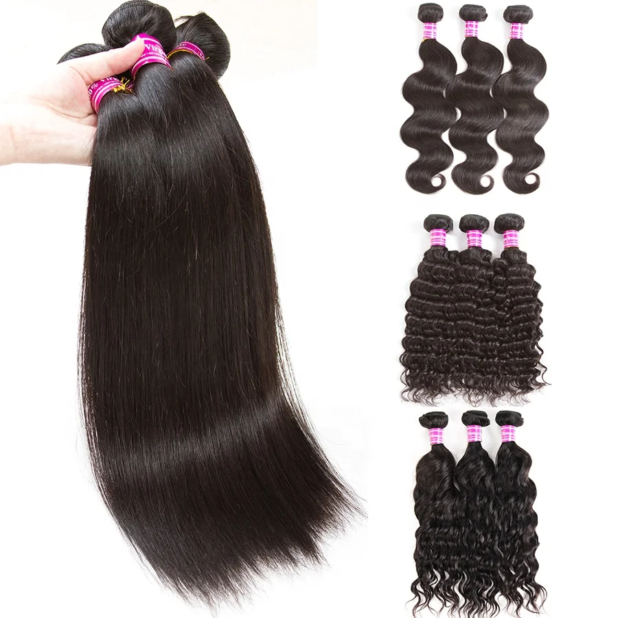 

10A Mink Brazilian Hair Weave Bundles Unprocessed Remy Hair Extensions Straight Deep Curly Water Body Wave Human Hair Bundles, Natural black color hair bundles