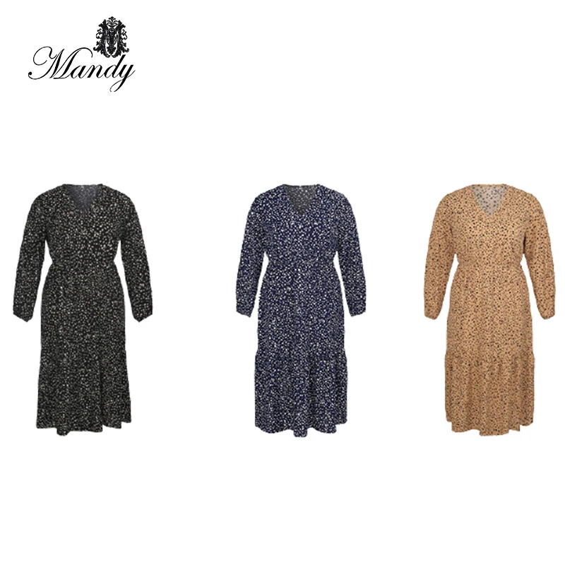 

2021 New arrival plunging v neck floral long sexy plus size long sleeve dresses