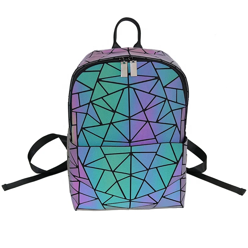 

Women Reflective School Bags Zipper Waterproof Geometric Luminous Backpack