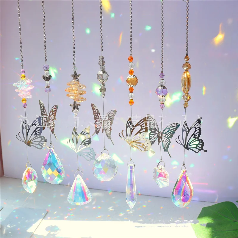 

Hanging Garden Windchimes Window Decorations Sun Catchers Fashion Colorful Butterfly Crystal Suncatcher, 7 colors