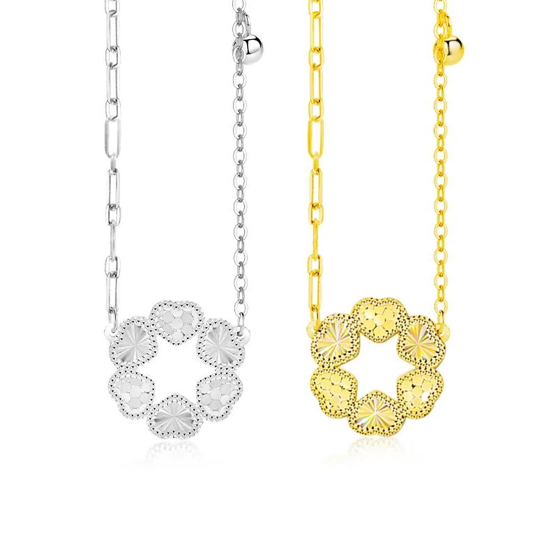 

Dainty Custom 925 Sterling Silver 18K Gold Plated Rainbow CNC Craft Small Heart Shape Hollow Circle Pendant Necklace