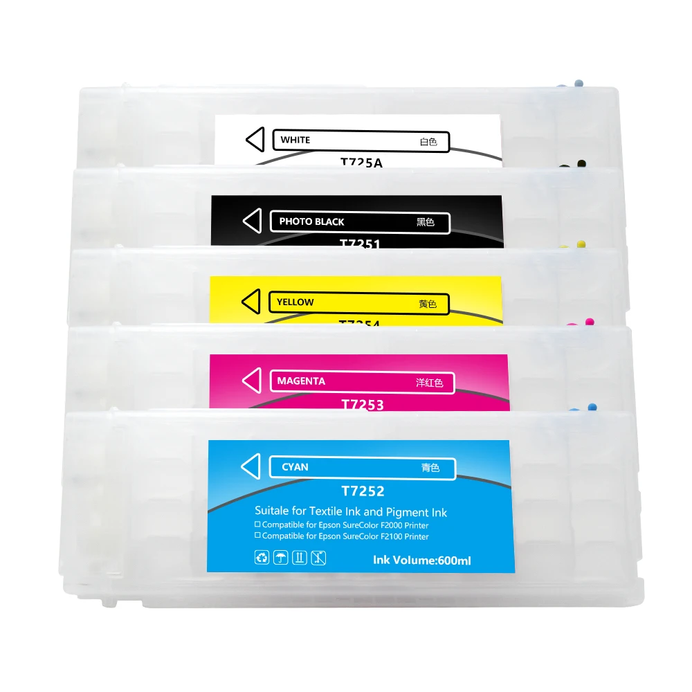 

Ocbestjet 600ML/PC 6 Colors T7251-T7254 T725A Empty Refillable Ink Cartridges For Epson F2000 Printer