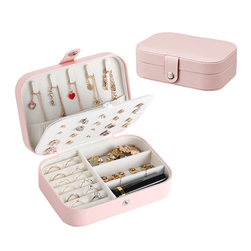 

Wholesale Custom Logo Small PU Leather Travel Jewelry Storage Box Organizer Earring Ring Necklace Jewellery Packaging Case Gift