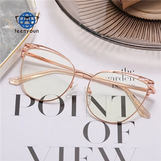 

Teenyoun Eyewear Famous Design Metal Frame Eyeglasses Anti Blue Light Prescription Oculos Cat Eye Spectacles Frames China