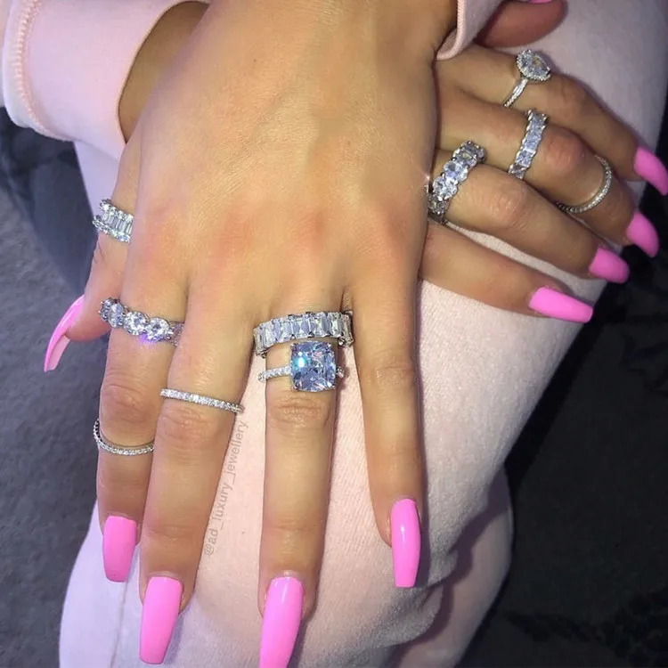 

Wholesale Diamond White Silver Plated Ring Zircon Baguette CZ Ring For Women