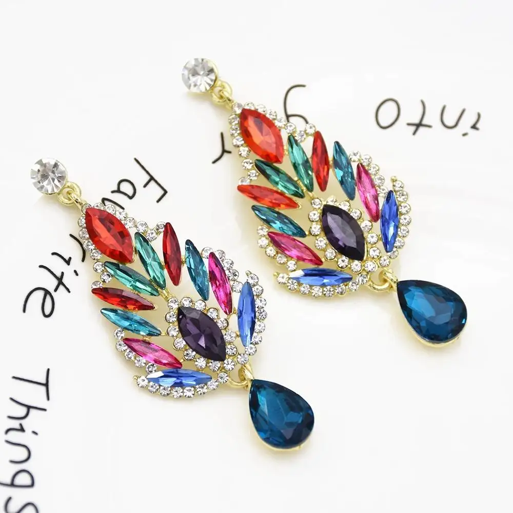 

Rhinestone Flower Earrings Drop Dangle Earring for Woman Fashion Accessoires, Blue,green,clear,colorful,red