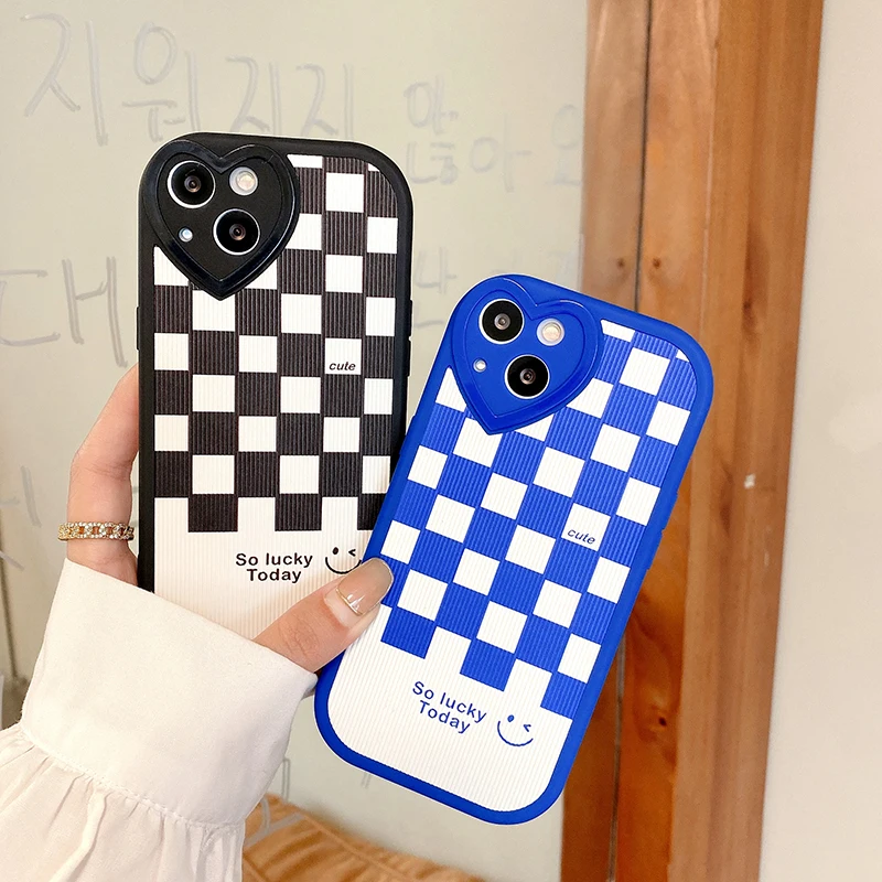 

Love heart shape camera lattice smiley face pattern mobile phone case for iphone13promax 12 11 pro xs max xr 7/8 plus, Multi-color, can be customized