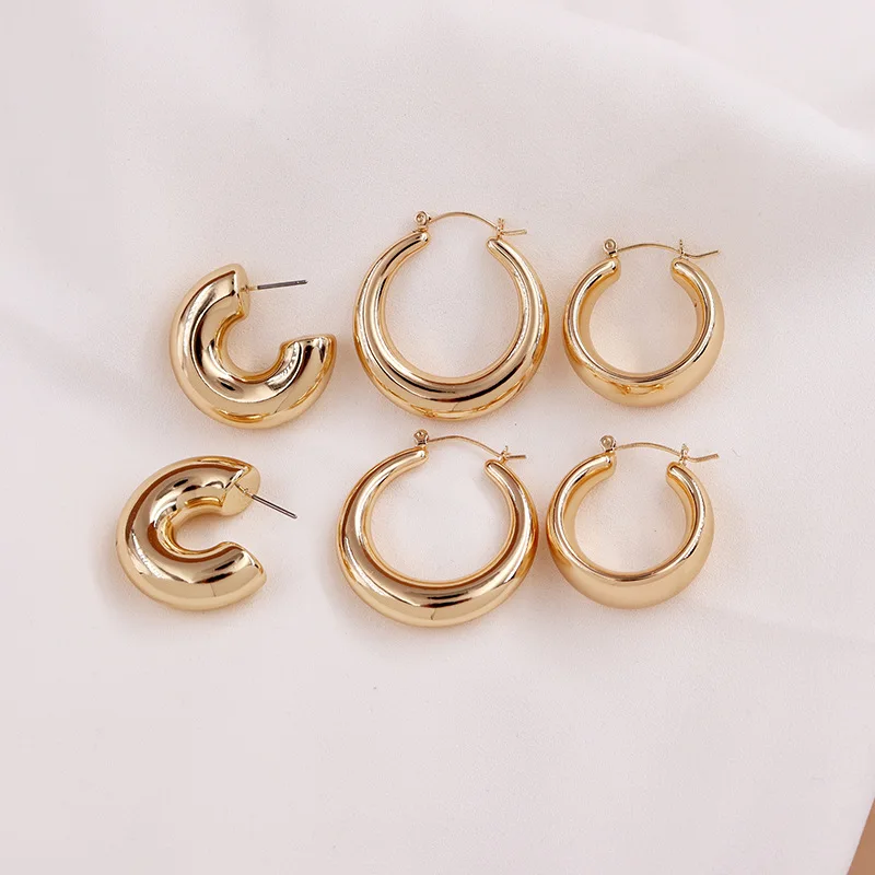 

3 Design European Punk Eardrop Multi Circle Huggie Earrings Real Gold Plated Geometric Circle Stud Earrings