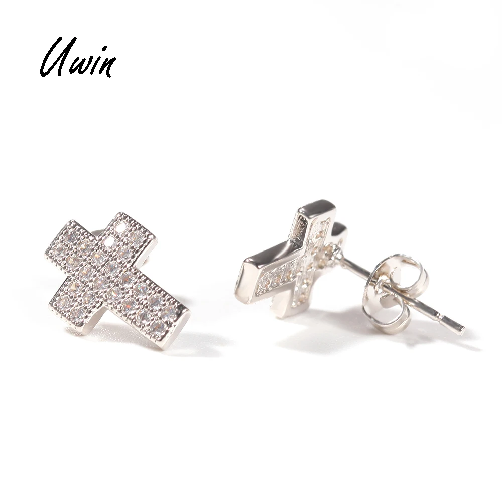 

Hiphop CZ Cross Stud Earring Silver Gold Mens Stud Earrings Jewelry