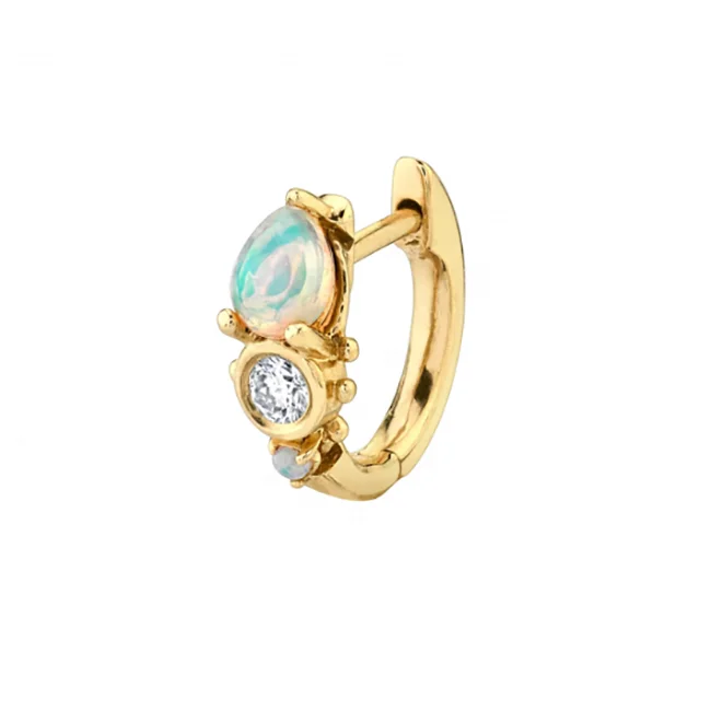 Fashionable Jewelry 18k Gold Sterling Silver 925 CZ Opal Tiny Huggie Hoop Earring 2021