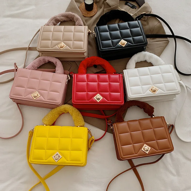 

Fashion plush fur handle ladies shoulder crossbody bags fall purses 2020 handbags for women