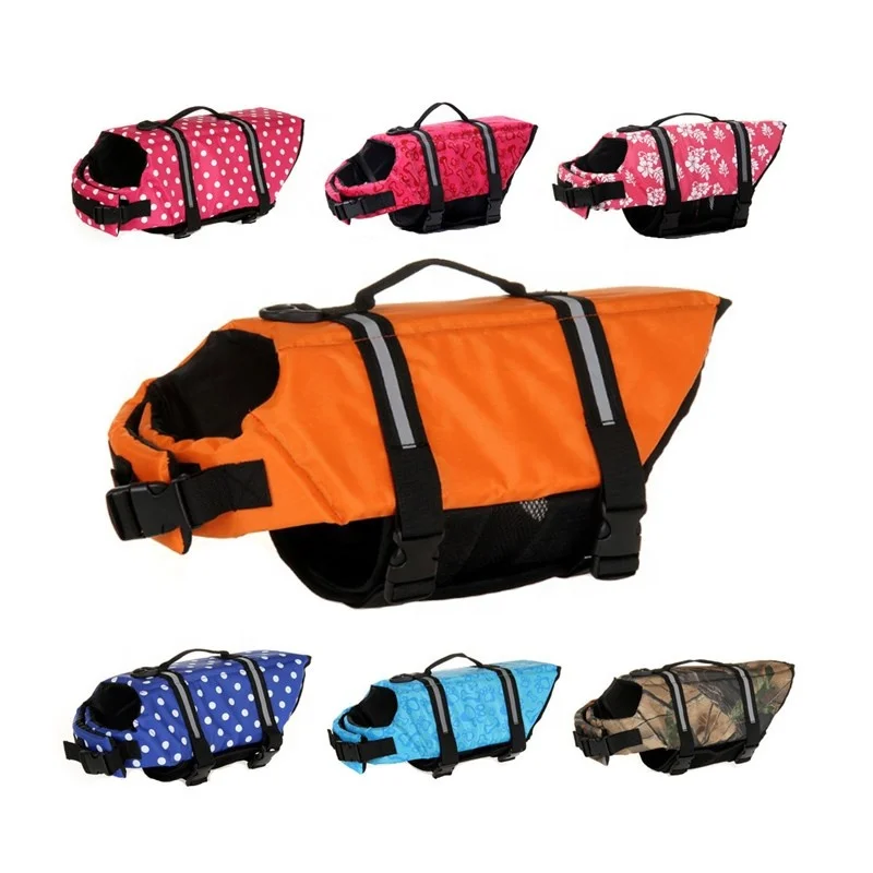 

Hot Sale Pet Reflective Vest Swimming Jacket Dog Life Jacket Pet Life Vest, Pink spot, pink flower, blue bone, blue flower, orange, yellow