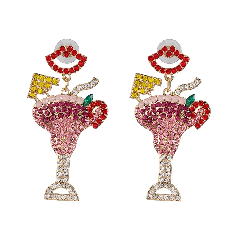 

Earrings European and American micro diamonds fruit wine glass earrings women girls earrings