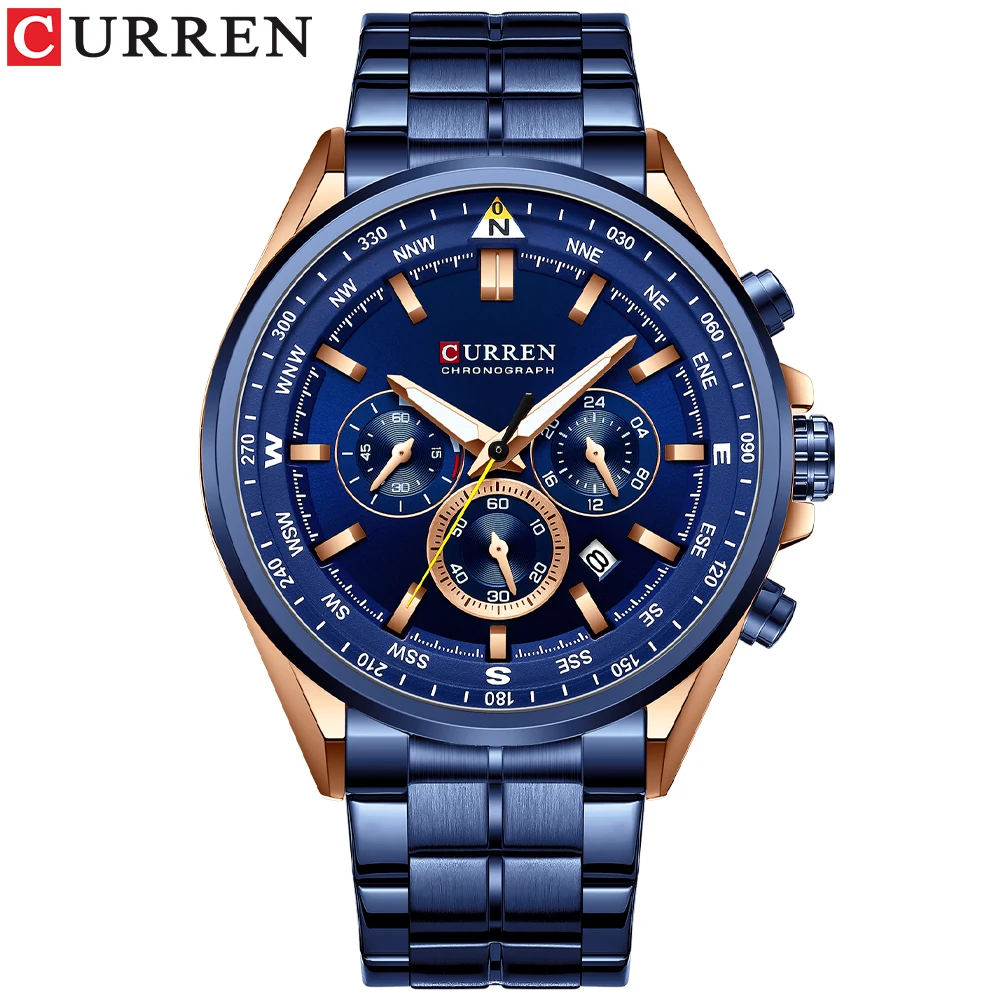 

Relogio CURREN 8399 Fashion men business Wristwatches Male Chronograph Quartz Stainless Steel Clock with Luminous Hands