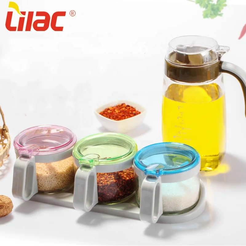 

Lilac FREE Sample 820ml+300ml*3 delicate appearance advanced technology multifunctional cooking glass oil/spice jar with spoon