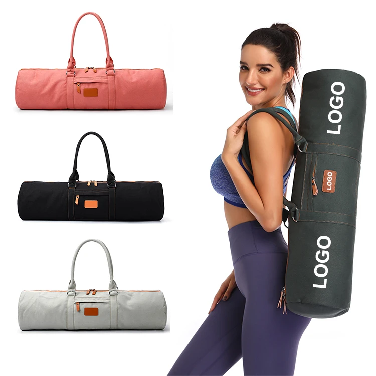 

Custom Logo Cotton Canvas Sling Single Shoulder Carry Zipper Pocket Tote Yoga Mat Bag, Customized color