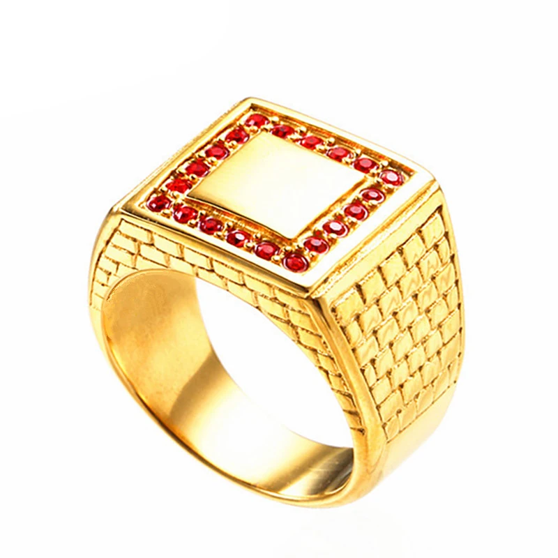 

Stock Ready Quality Stainless Steel Square Finger Gold Men Ring