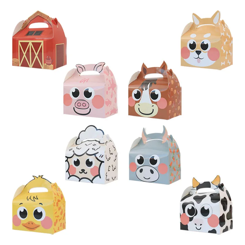 

Farm Animal theme Kids Birthday Decorations Supplies Party Favor Boxes Barnyard Happy Treat Boxes Candy Goodies Gift Box