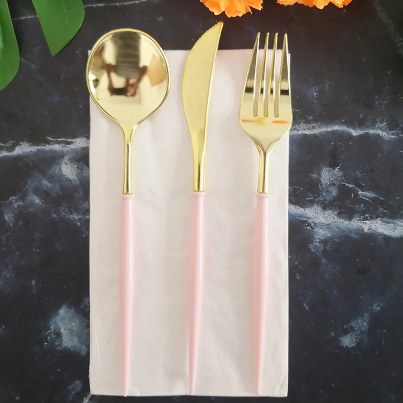 

Plastic Disposable Dinnerware Set Cutlery Set Gold Sliver Rose Gold Knife/Fork/Spoon/Napkin 20cm