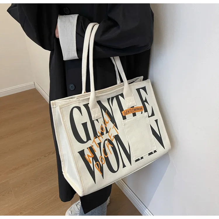 

Customized Gentle Woman Painted Letter Print Canvas Bag Wholesale