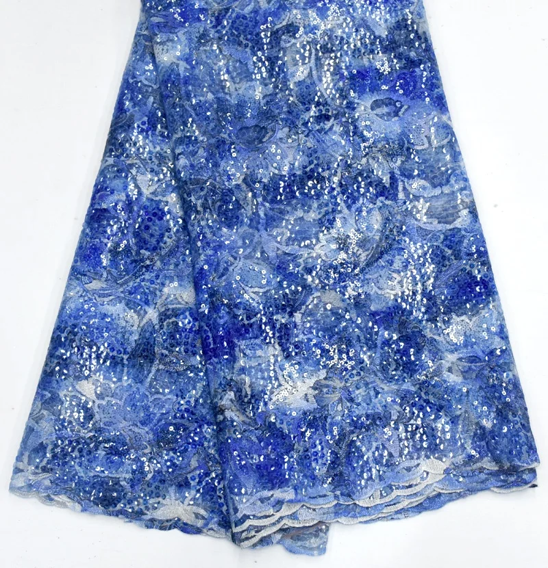

Fashion dress shiny blue sequined lace fabrics embroidery, Accept customized color