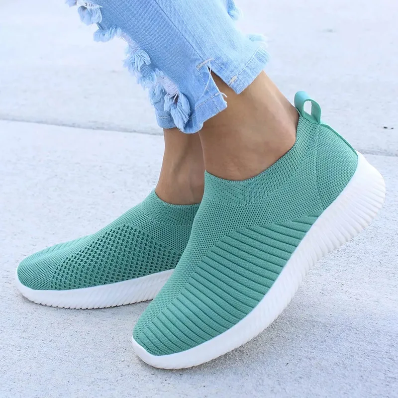 

Women Shoes Knitting Sock Sneakers Women Spring Summer Slip On Flat Shoes Women Plus Size Loafers Flats Walking krasovki Famela