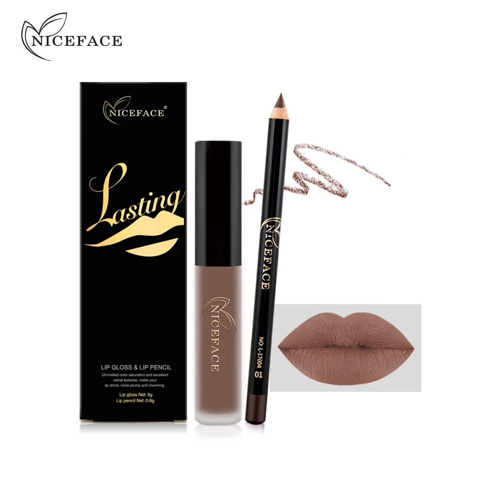 

NICEFACE 12 color non-stick cup non-fading lip gloss + lip liner combination matching set liquid lipstick