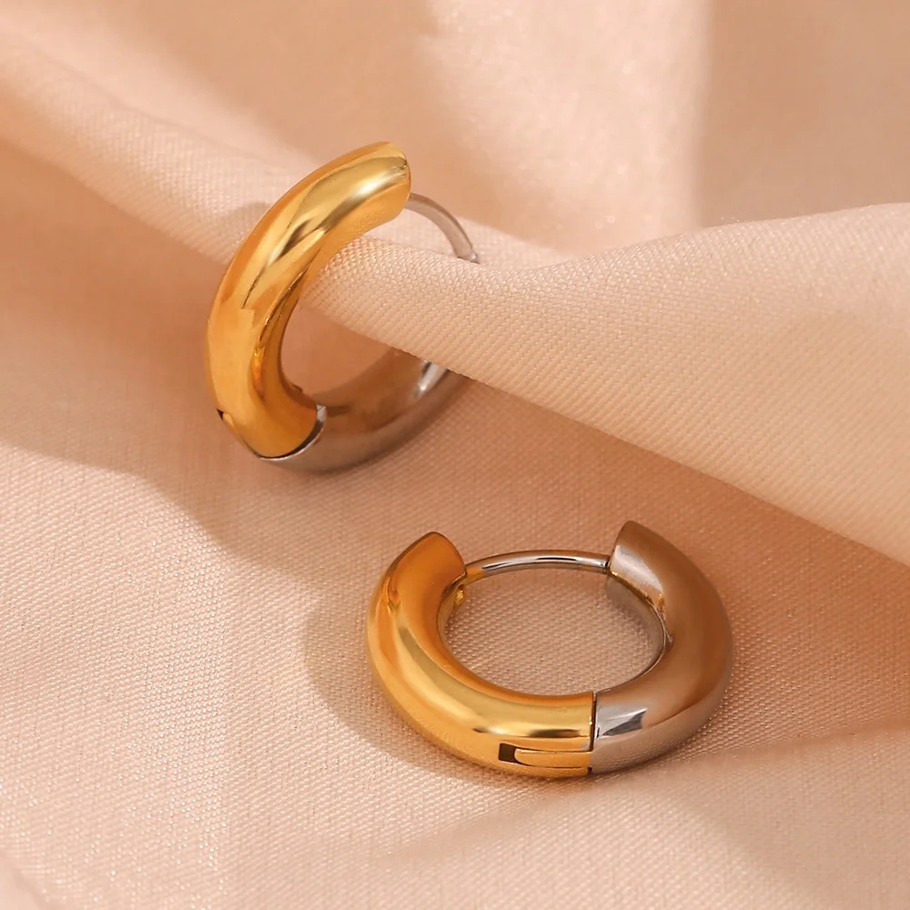 Spring 2023 Jewelry Splicing Chunky Hoop Earring 18k Gold Plated Stainless Steel Fashion Jewelry Earrings