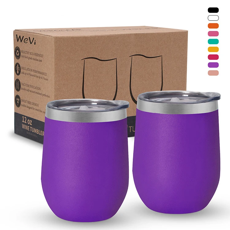 

WeVi 12oz Stemless Stainless Steel Sippy Double Walled Vacuum Wine Gift Reusable Coffee Cup, Customization accepted