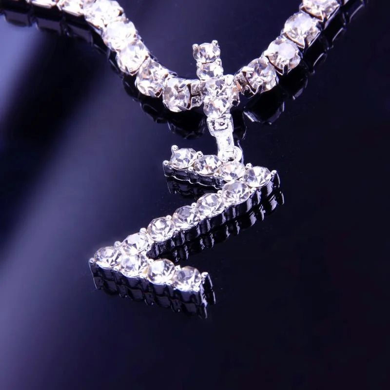 

European and American New 26 English Letter Necklace Big Diamond Trend Personality Hip Hop DIY Rhinestone Necklace