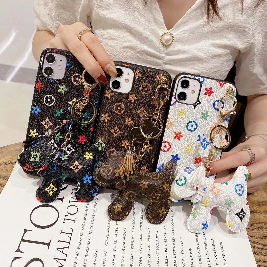 

Newly arrived brands fashion PU leather designer luxury mobile phone cover for iPhone11PROMAX with doll mobile phone bag for 12, 3 colors