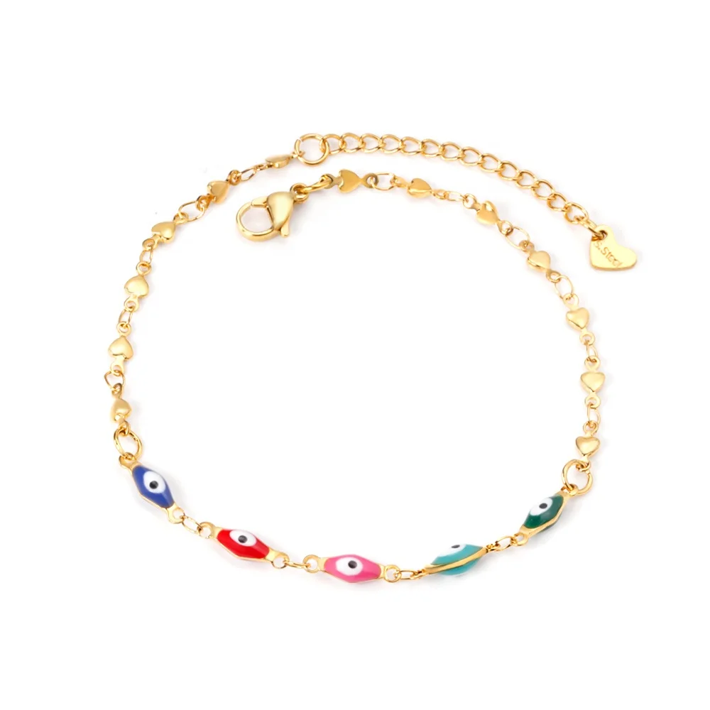 

New Collections Stainless Steel Gold Plated Enamel Evil Eyes Anklet