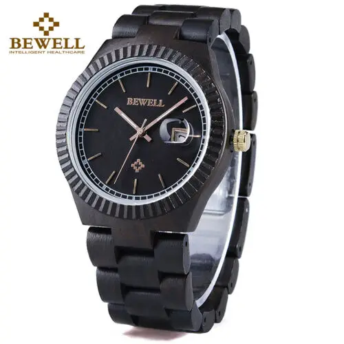 

BEWELL Men Watch Natural Zebra Wood Handmade Wooden Men's Watch Quartz Casual wristwatch