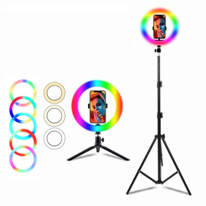 

JUNNX New Makeup Selfie 10inches 26cm RGB 1.6M Tripod Stand Ringlight Set Dimmable LED Fill Ring Lamp 10 inch RGB Ring Light