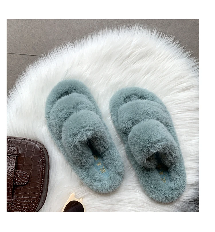 

drop shipping2020 new Joker Mao Mao slippers women wear flat net red plus velvet slippers, Blue, pink, brown, wine, black
