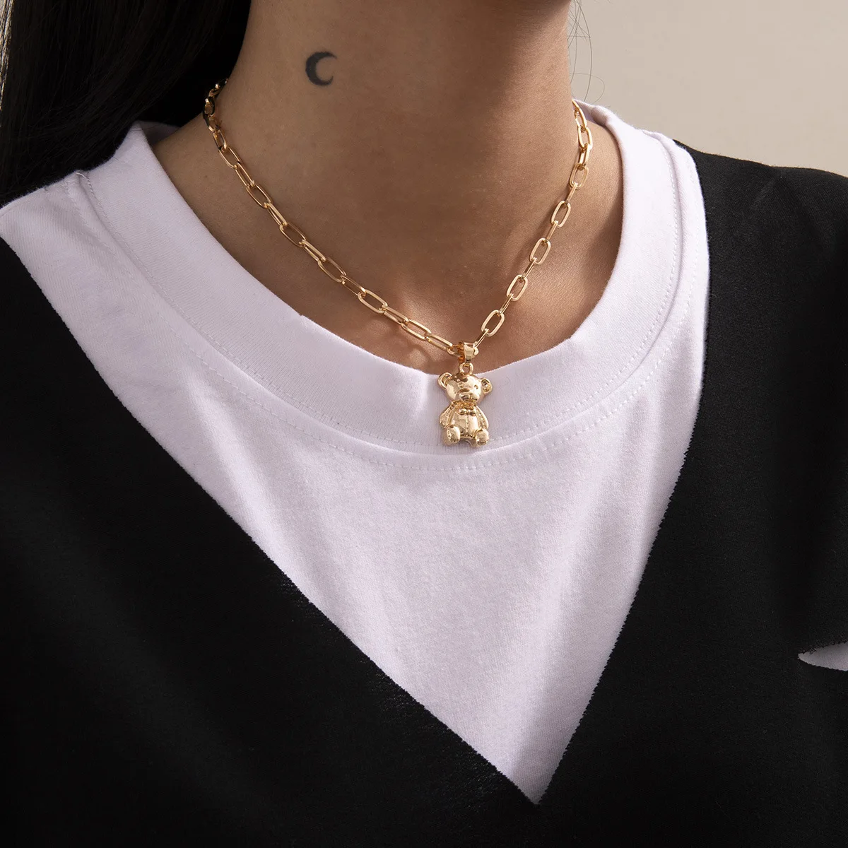 

NK-1047 Latest Arrival Gold Plated Cute Cartoon Teddy Bear Shaped Necklaces Sweater Chain Pendant Necklace Jewelry Wholesale