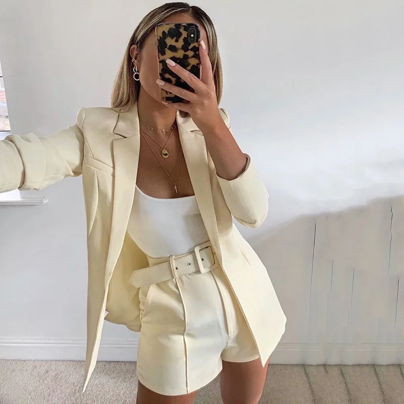 

Fall Winter Women's Suit Leisure Loose Suit Two-piece Suit with High Waist Hip Shorts ladies suits