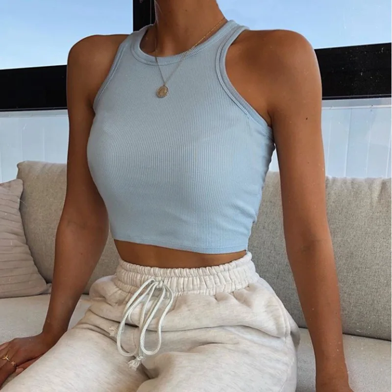 

KSY Hot Custom Logo Summer Lady White Black Ribbed Crop Tank Top Women
