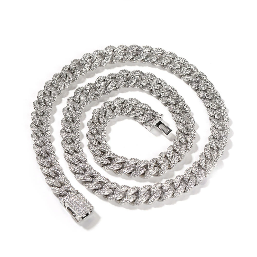 2023 New 9mm Gold Brass Ice Out Necklace Hip Hop 3a Micro Paved Prong Cuban Chain Design for Men