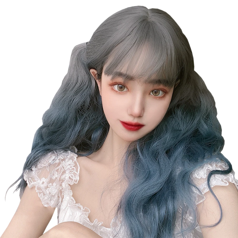 

Long Curly Gray Blue Gradient 20 INCH Hair Harajuku Lolita Princess Sweet High Temperature Silk Cosplay COS Wig, Pic showed