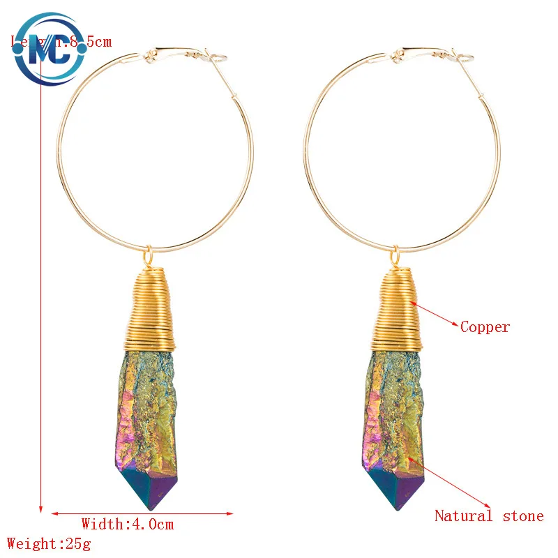 

2021 Fashion New Natural Stone Female Earrings Handmade Copper Wire Retro Long Jewelry Personalized Gold Hoop Earrings, Like picture