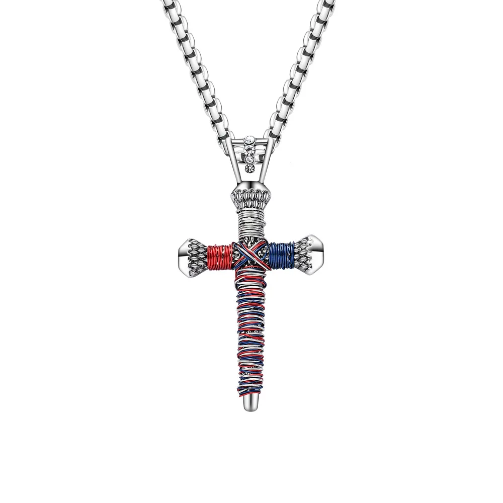 

Personalized Men's Hips Hops Jewelry Zinc Alloy Nail Cross Pendant Necklace, As picture shows